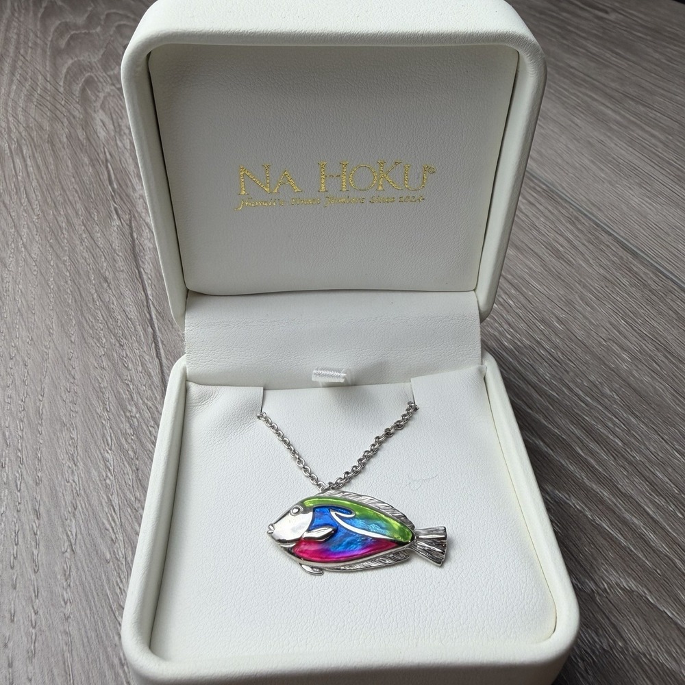 Vintage Kabana Na Hoku Sterling Silver 925 Enamel Tropical Fish Pendant Necklace